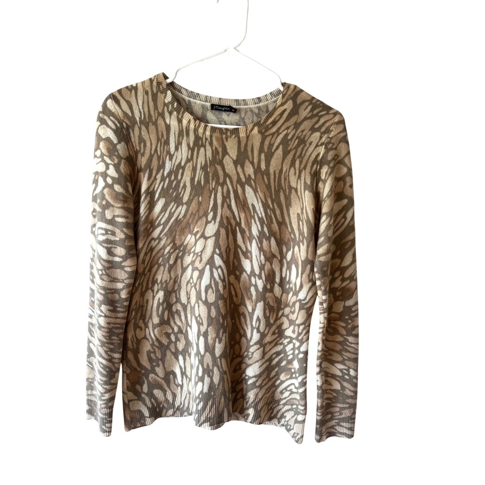 J. McLaughlin 100% Cashmere Sweater Size XS Animal Print Long Sleeve Tan